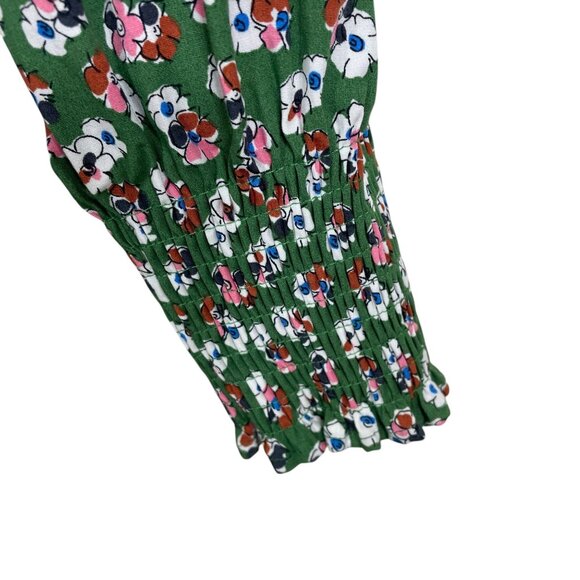 Boden Floral High Neck Shift Long Sleeve Dress Green Tie Belt Dress Size 14 - Picture 7 of 11